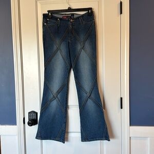 Younique Jeans Women's dark wash low rise textured stitch y2k vintage jeans 9